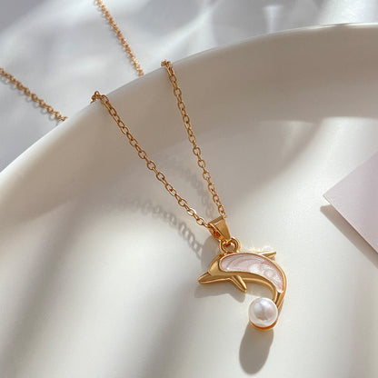 Women's Dolphin Affordable Luxury Fashion Pearl Love Necklaces