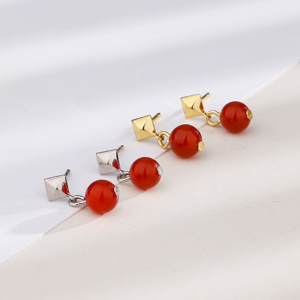 Women's Agate Bean Retro Simple Square Small Earrings
