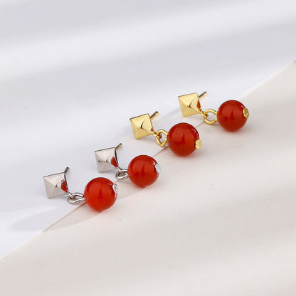 Women's Agate Bean Retro Simple Square Small Earrings