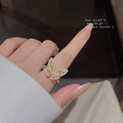 Generous Butterfly Female Opening Adjustable Pearl Zircon Rings