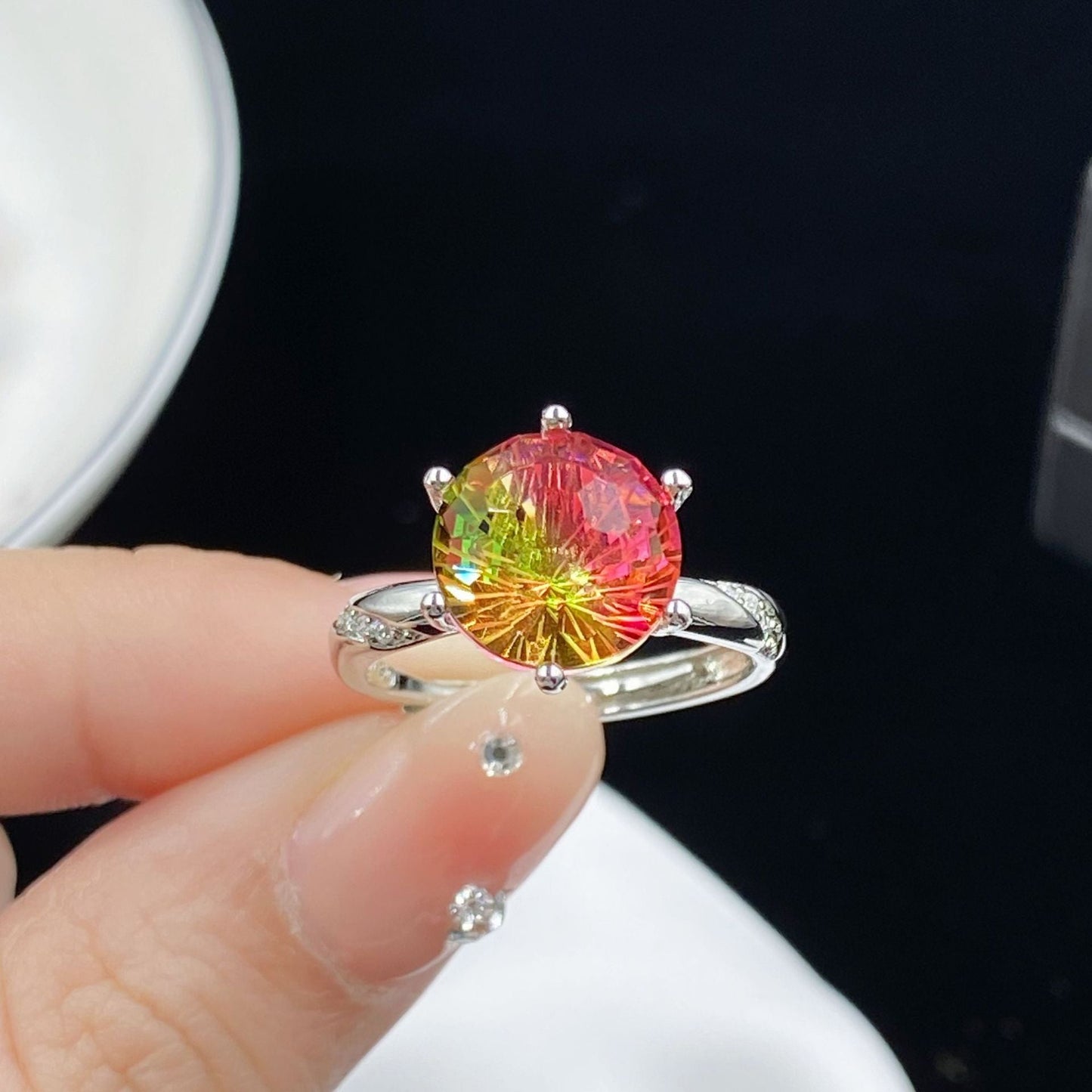 Colorful Tourmaline Open Female Fireworks Cutter Rings