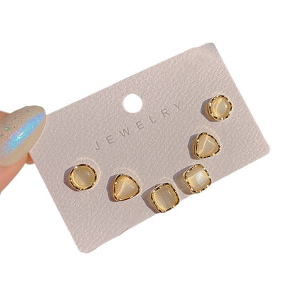 Fashion Design Sense Retro Geometric Opal Exquisite Small Earrings