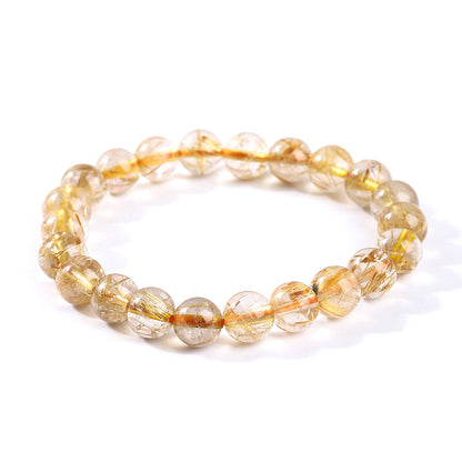 Women's & Men's & Jewelry Natural Gold Rutilated Quartz And Rutile Round Beads Bracelets
