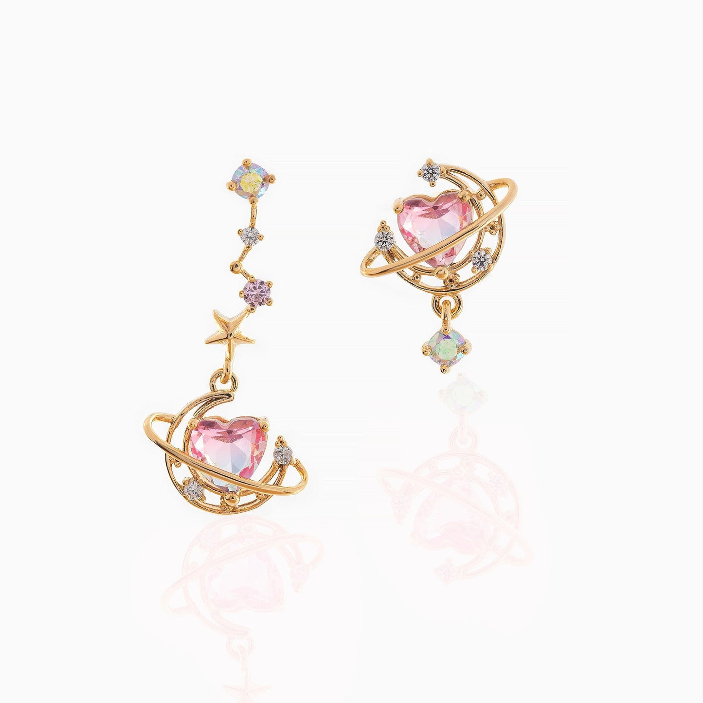 Love Moon Asymmetric Trendy Exquisite Pink Earrings