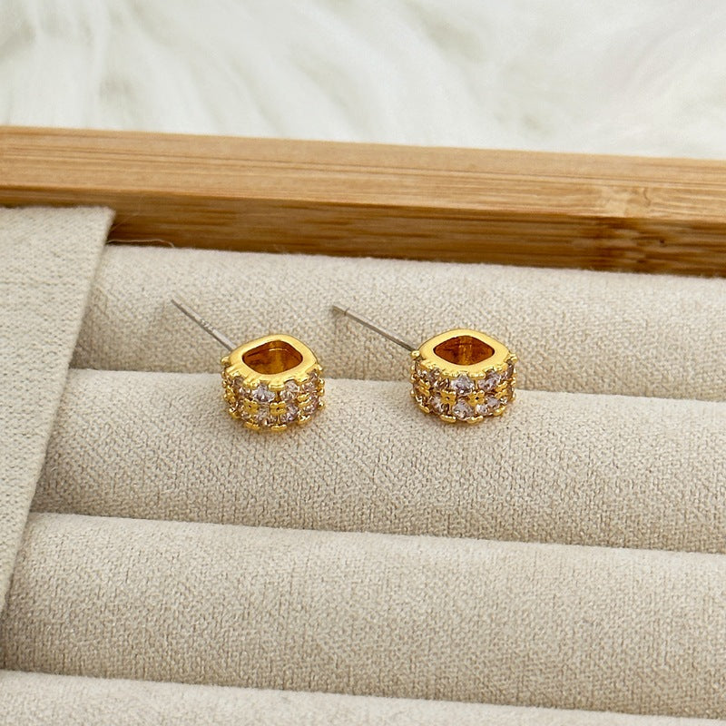 Women's Petite Inlaid Zircon Design Square Hollow Earrings