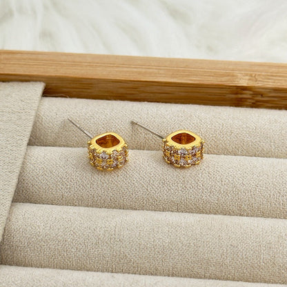 Women's Petite Inlaid Zircon Design Square Hollow Earrings