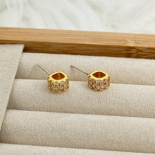 Women's Petite Inlaid Zircon Design Square Hollow Earrings