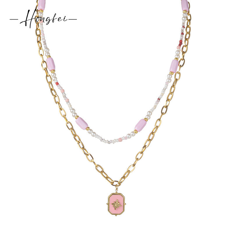 Star Design Elegant Lady Beaded Double Layer Twin Necklaces