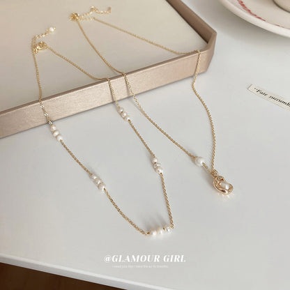 Real Gold Plated Pearl Stitching Oval Necklaces