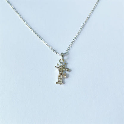 English Letters Full Diamond Pendant Simple Necklaces