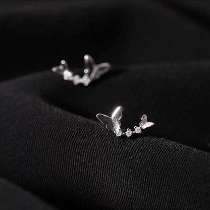 Women's Sterling Sier Butterfly Small Delicate Cold Earrings