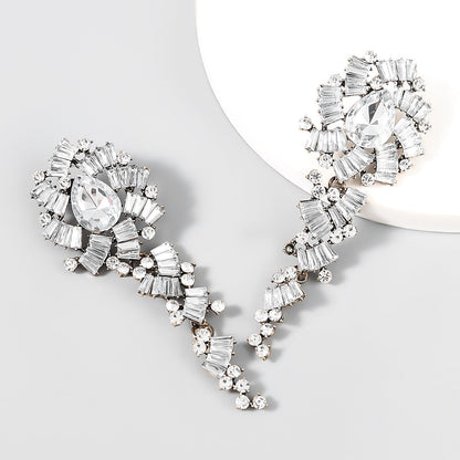 Alloy Diamond Acrylic Floral Long Eardrop Earrings