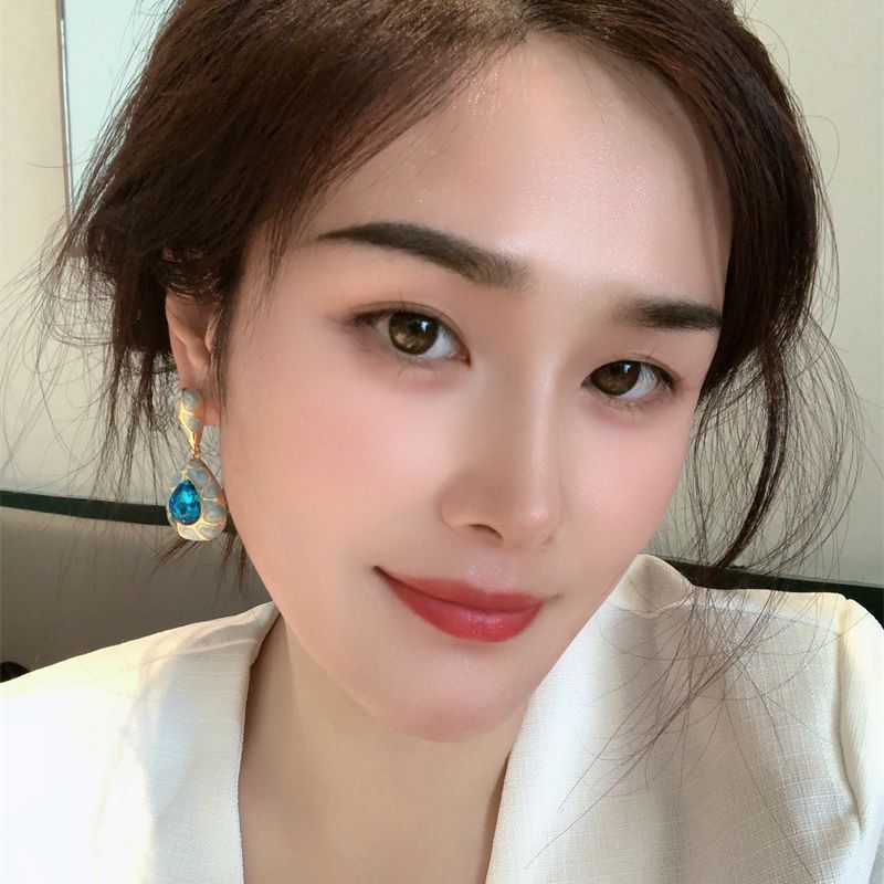 Turtle Crack Inlaid Gem Elegance Retro Earrings