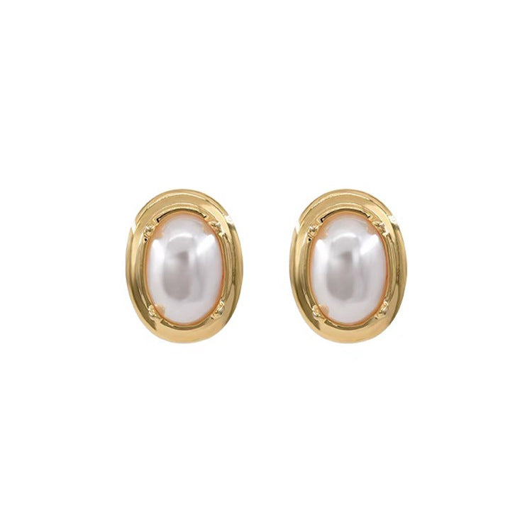 Women's Oval Metal Pearl For French Style Retro Earrings