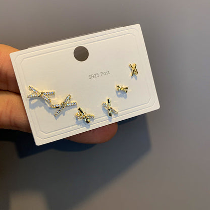 Popular Small Earings One Card Three Earrings