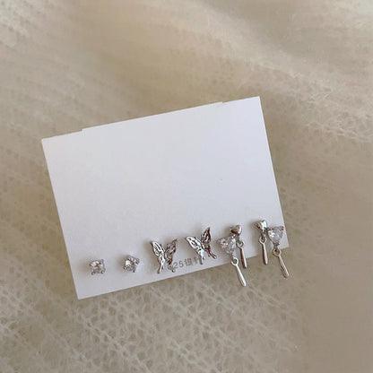 Women's Heart-shaped Zircon Butterfly Suit Small Simple Earrings