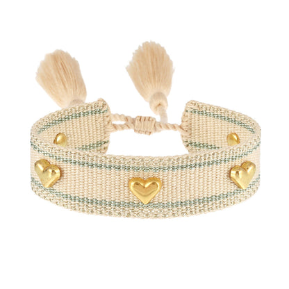 Couple Golden Heart-shaped Carrying Strap Hand-woven Tassel Bracelets