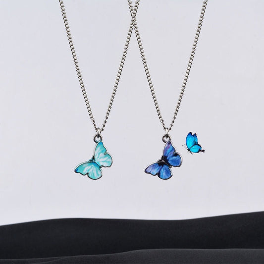 Women's Colorful Fantasy Oil Dripping Butterfly Pendant Necklaces