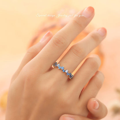 Women's Blue Rainbow Gold-plated Inlaid Color Sapphire Rings