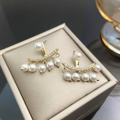 Women's Pearl Tassel Sier Needle Personality Simple Earrings