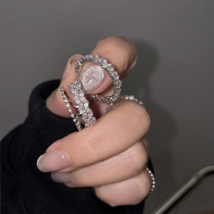 Design Double Layer Zircon Metal Open Suit Rings