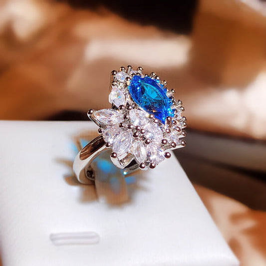 Live Simulation Sapphire Bright Oval Open Rings