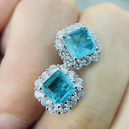 Women's Popular Colorful Crystals Sier Pin Paraiba Earrings