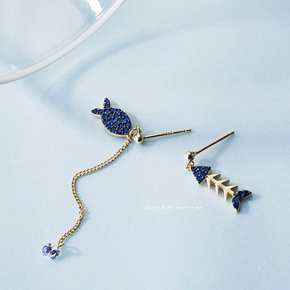 Whitebait Asymmetric Fishbone Chain Personality Fashion Earrings