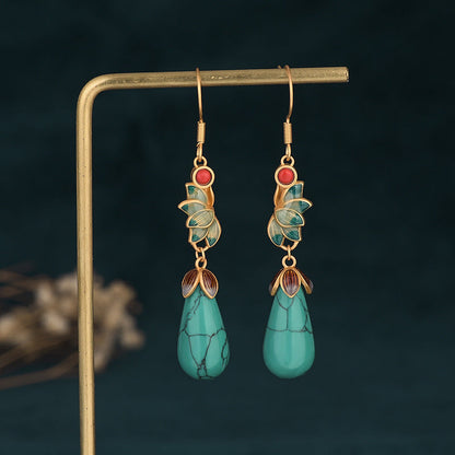 Gold Enamel Drip Glazed Imitation Turquoise Eardrops Earrings