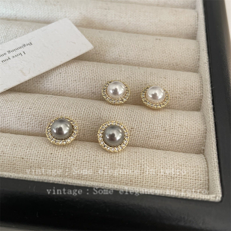 Style Micro Inlaid Zircon Pearl Niche Retro Simple Earrings