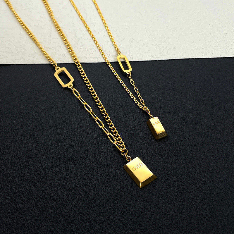 Small Gold Bar Female Pendant Titanium Necklaces