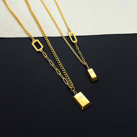 Small Gold Bar Female Pendant Titanium Necklaces