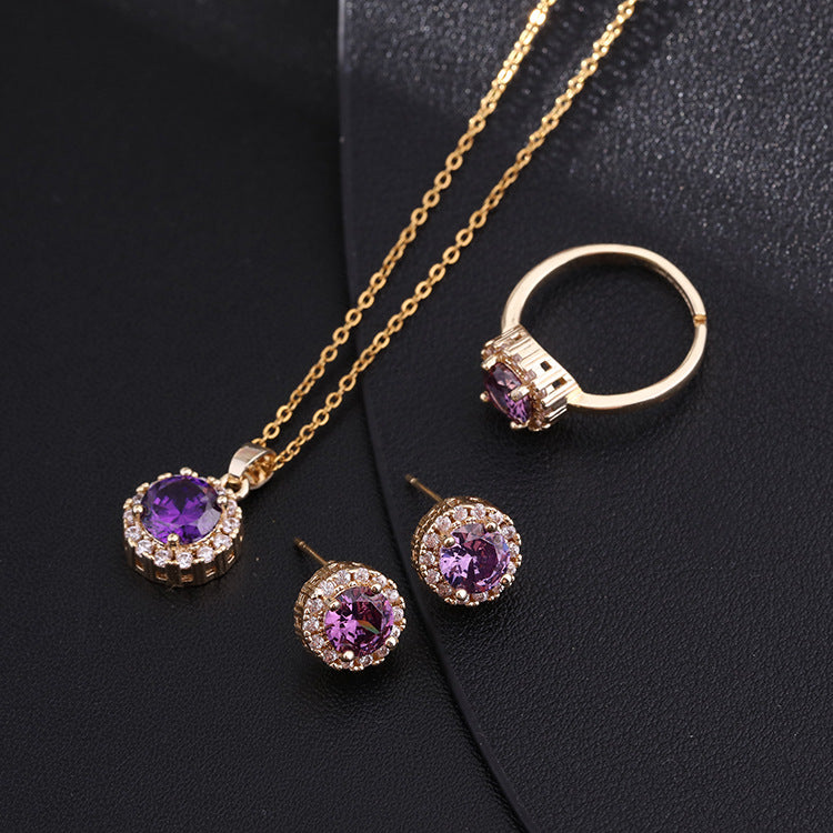 Temperament Micro Inlaid Color Zircon Gold Plated Necklaces