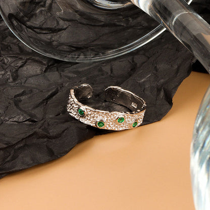 Women's Niche Design Texture Irregular Surface Green Rings