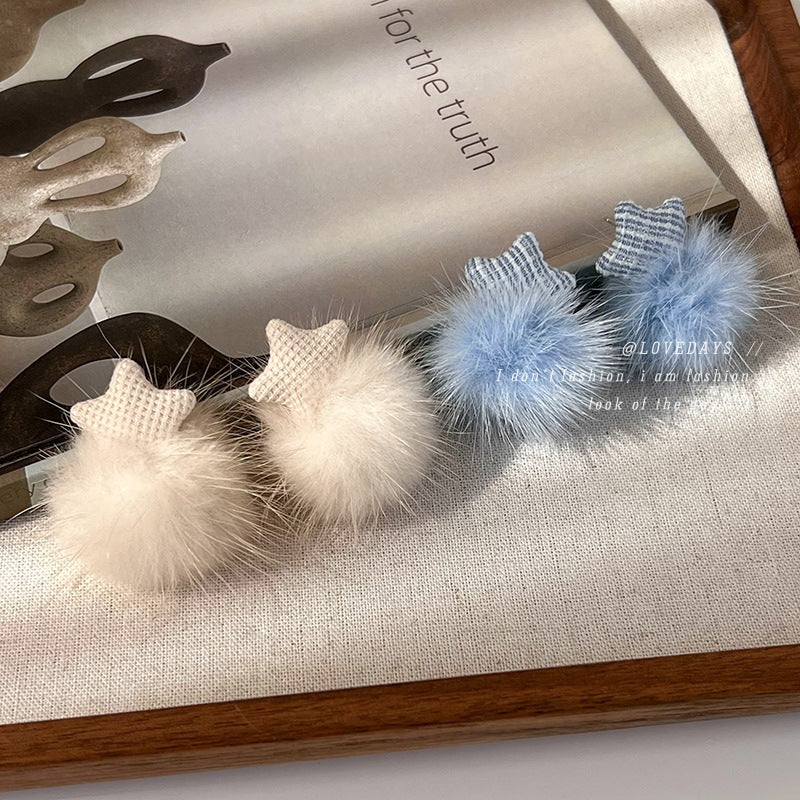 Ear Female Design Five-pointed Hair Ball Earrings