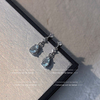 Women's Lake Blue Drop-shaped Zircon For French Simplicity Earrings