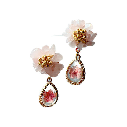 Flower Water Drop Ear French Kernel Crystal Earrings