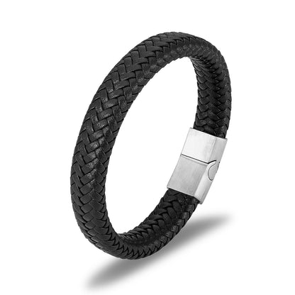 Men's Fashion Woven Leather Simplicity Stainless Steel Bracelets