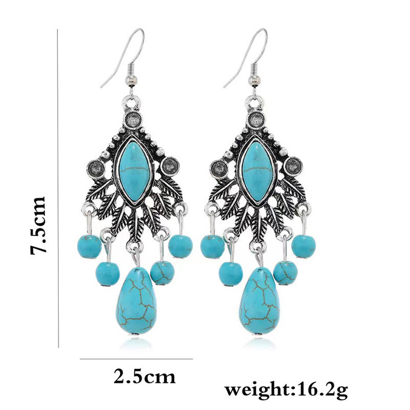 Vintage Water Drop Turquoise Temperament Bohemian Ethnic Turkey Earrings