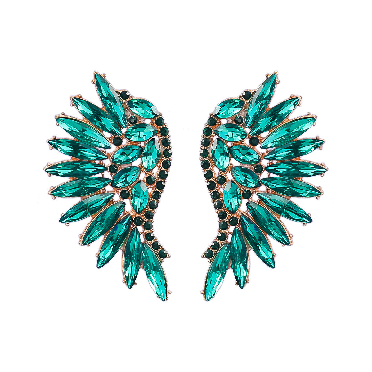 Colorful Crystals Exaggerated Fan-shaped Wings Fashion Earrings