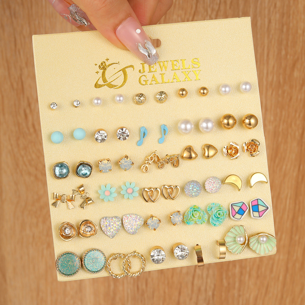 Drop-shaped Flower Inlaid Rhinestone Suit Combination Set Earrings