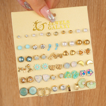 Drop-shaped Flower Inlaid Rhinestone Suit Combination Set Earrings