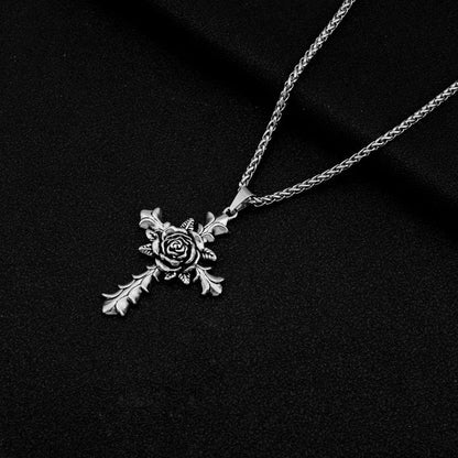 Men's Trendy Hip Hop Rose Cross Gothic Necklaces