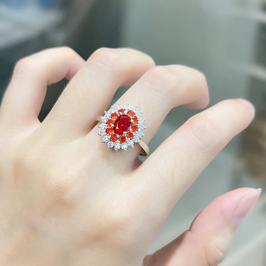 Round Arm Red Diamond Sunflower Inlaid Zircon Rings