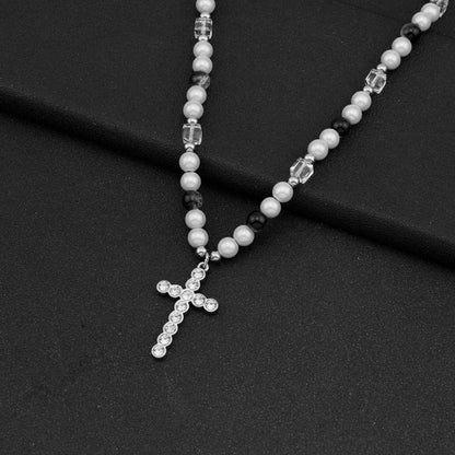 Niche Reflective Beads Stitching Cross Clavicle Necklaces