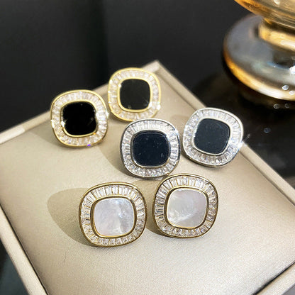Women's Retro Plate Square Zircon Fashionable Design Earrings