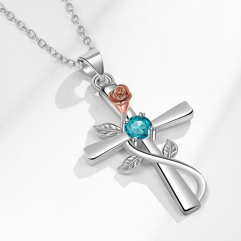 Fashion Cross Rose Inlaid With Diamond Necklaces