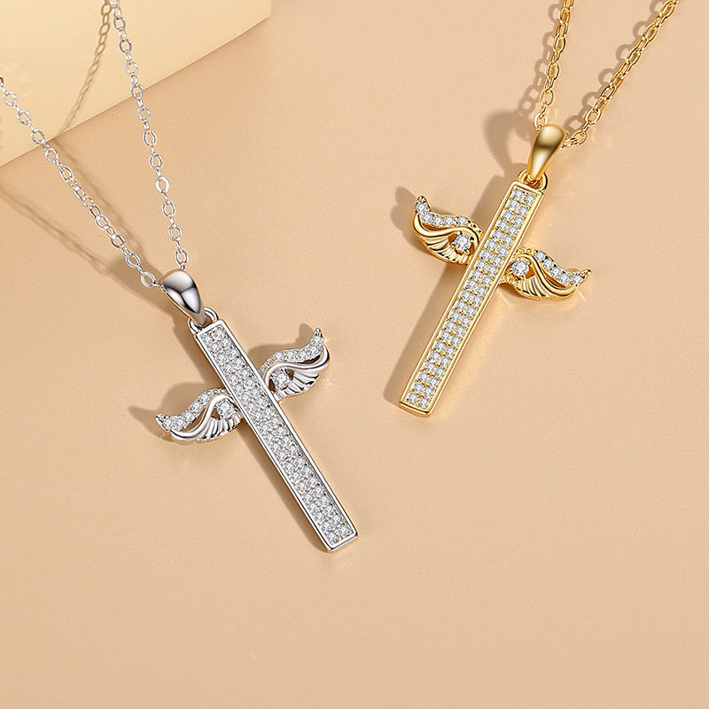 Sterling Sier Female Angel Wings Full Diamond Necklaces