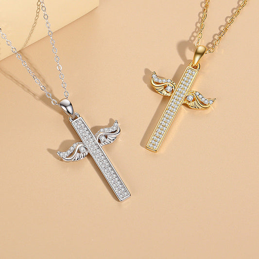 Sterling Sier Female Angel Wings Full Diamond Necklaces