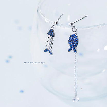 Whitebait Asymmetric Fishbone Chain Personality Fashion Earrings